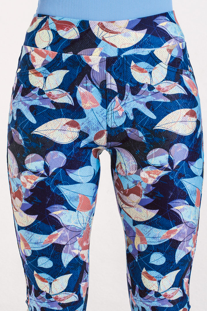 Фото товара 9248, синие легинсы с принтом листики